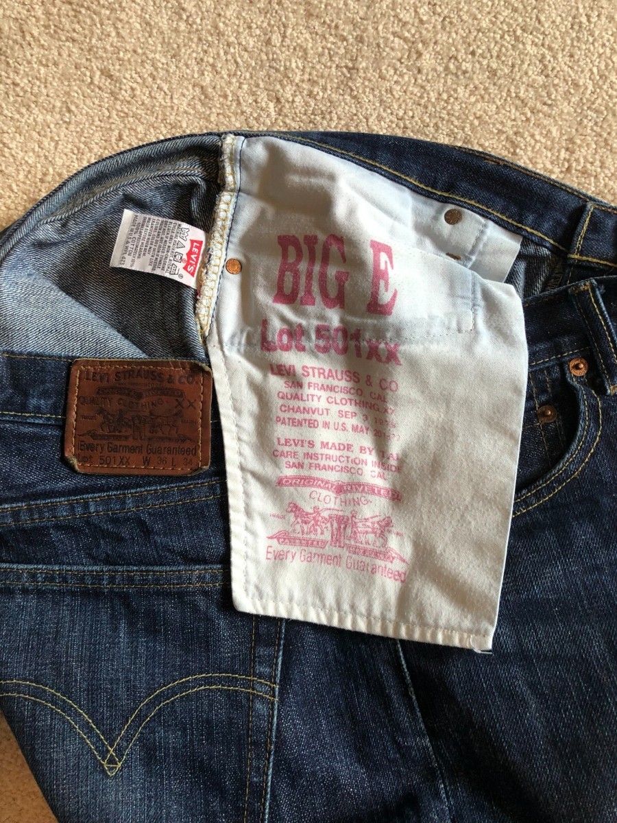LEVIS 501XX BIG E Buckle back RIGID 36X34 USA Made Cone Mills