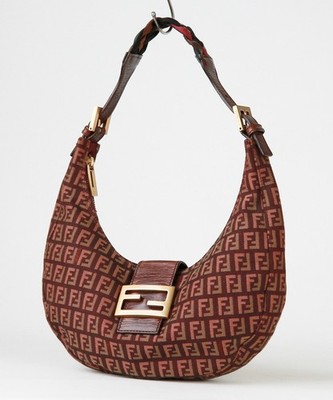 FENDI Zucchino Multicolor Croissant Hobo Shoulder Bag w/ Woven