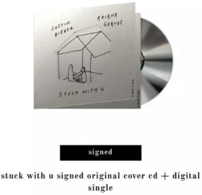 Ariana Grande Justin Bieber Signed Stuck With U CD Original Cover