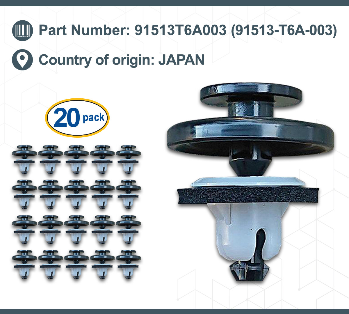 20 Pcs) Tailgate Spoiler Clip 91513-T6A-003 Fits Honda Civic, CR-V