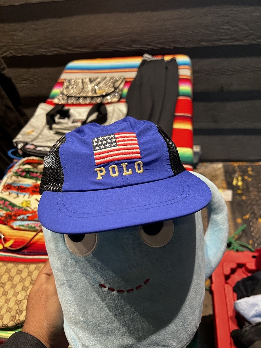 VINTAGE Ralph Lauren Polo Sport Mesh Nylon Blue Cap Hat POLO SPORT