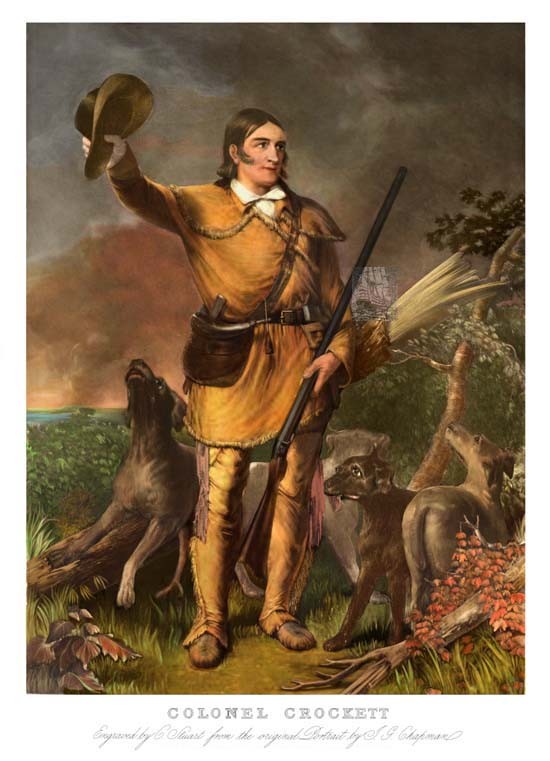 COLONEL DAVID DAVY CROCKETT colored engraving print The Very BEST