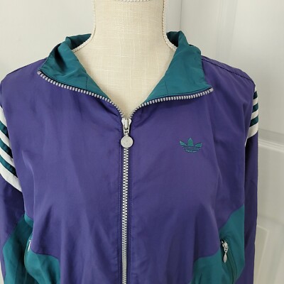 Vintage Adidas Track Jacket Womens M Purple Green Trefoil 1990s
