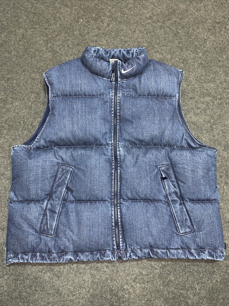 Supreme Nike Blue Denim Puffer Vest Mens XL FQ0323-451 Brand New