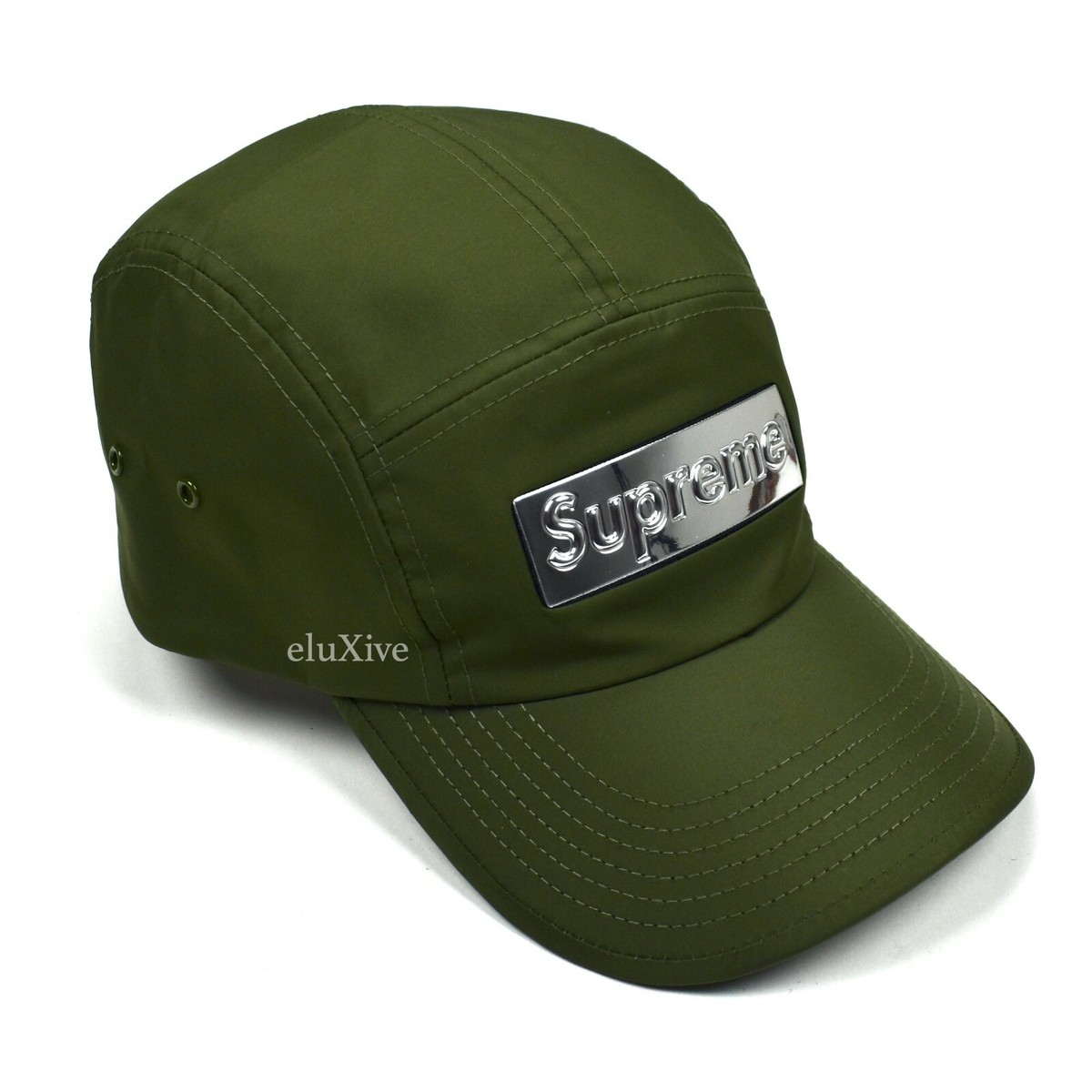 NWT Supreme Mirror Box Logo Camp Cap Olive 5-Panel Strapback FW21