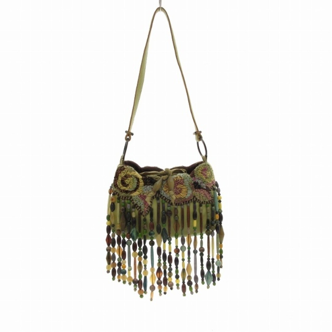 Jamin Puech Shoulder Bag Leather Beads Colored Stones Embroidery