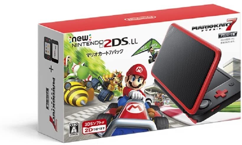 USED Japanese New Nintendo 2DS XL LL Mario Kart 7 RED BLACK with