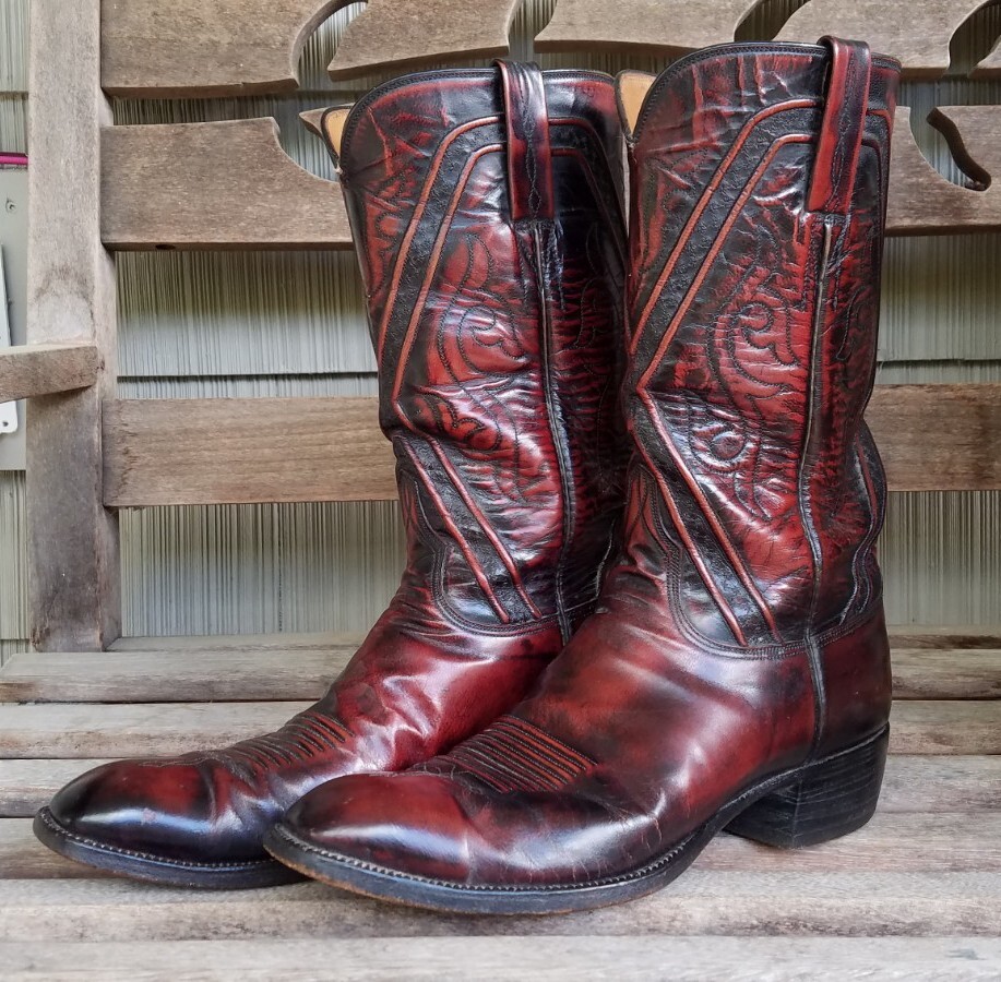 VTG Lucchese San Antonio Black Cherry Boots 117921 OL708 Size 9.5