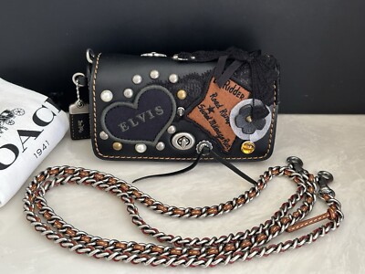 NEW COACH X ELVIS CUSTOM BLACK LEATHER EMBELLISHED DINKIER 86880