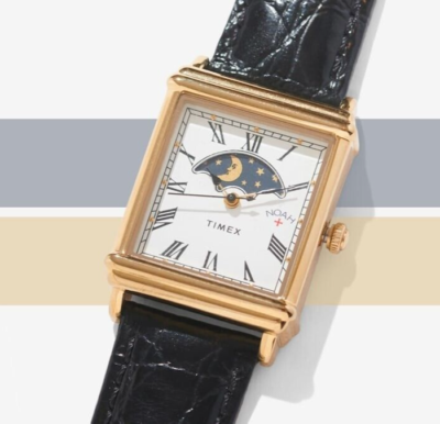 NOAH x TIMEX Collab Sun And Moon Wrist Watch Gold Black Leather