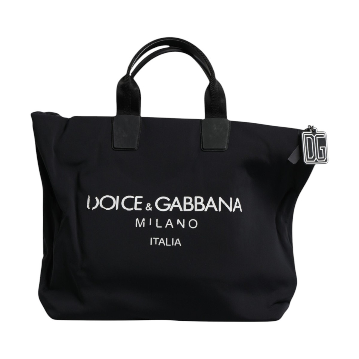 DOLCE & GABBANA Bag Black Canvas DG Logo Women Shopping Hand Tote