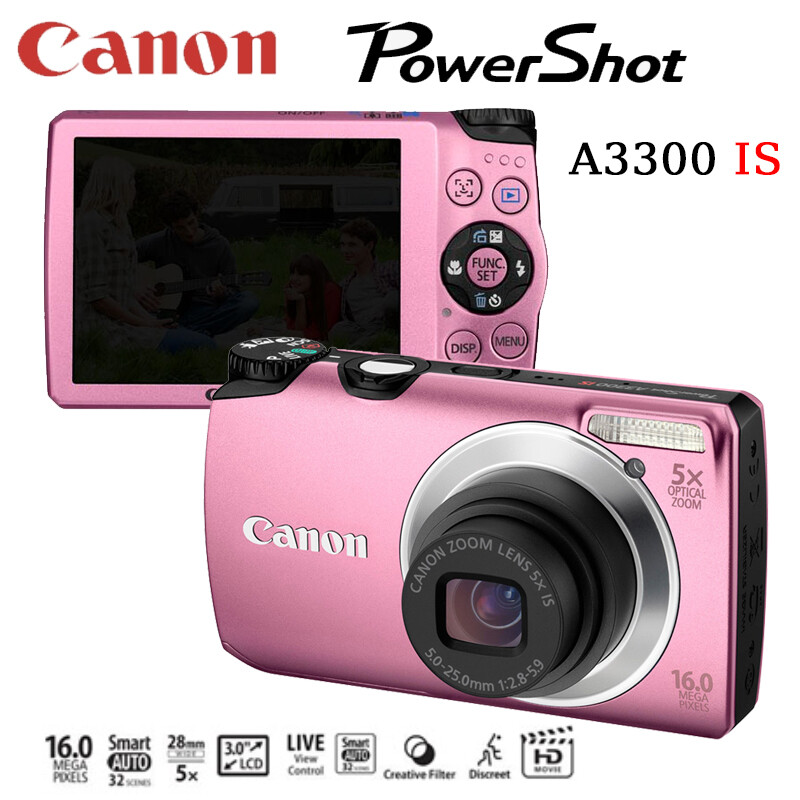 Canon PowerShot A3300 IS Pink 16MP 5x zoom 3.0