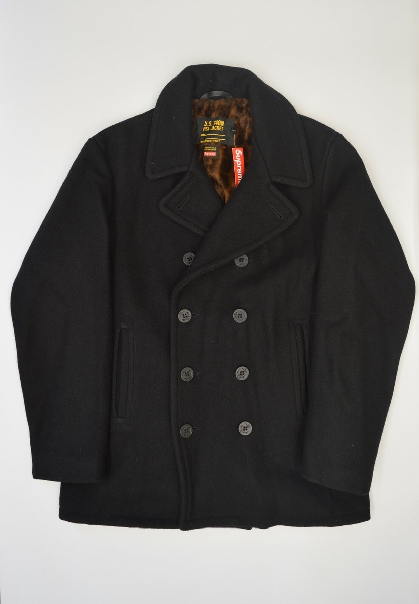 SUPREME x SCHOTT FUR LINED PEACOAT - BLACK - MEDIUM - VERY RARE