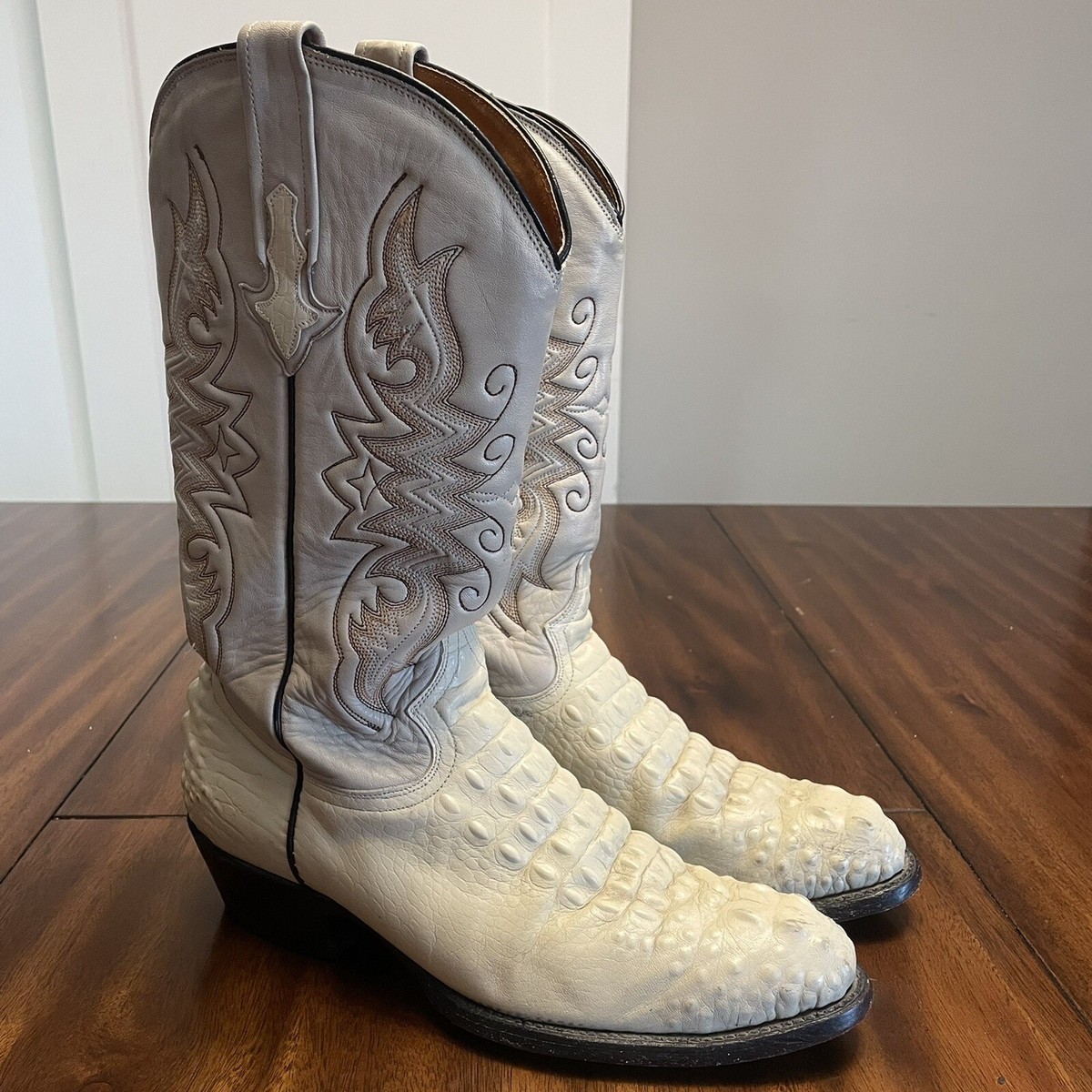 BOTAS JACA Exotic Crocodile Print White Boots Men's Size 8 EE