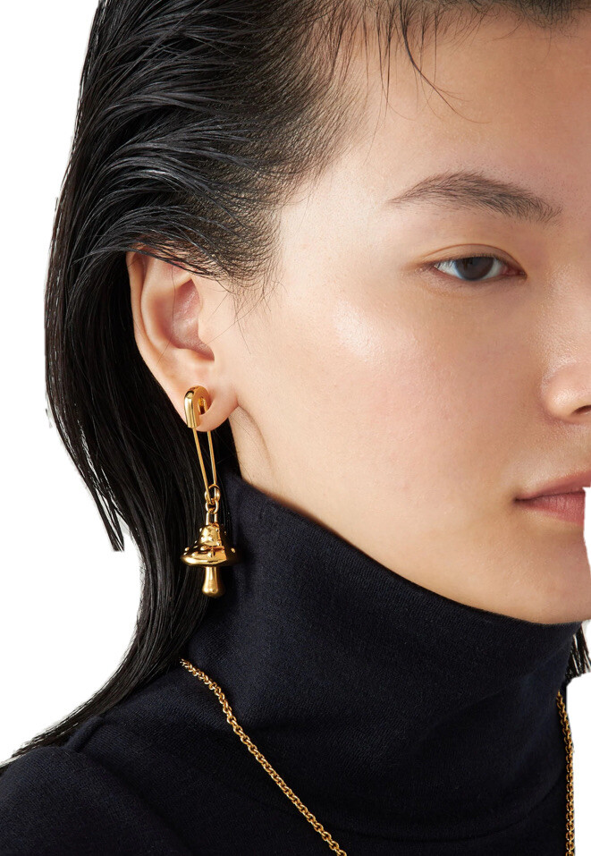 Ambush mushroom charm safety-pin single earring | eBay
