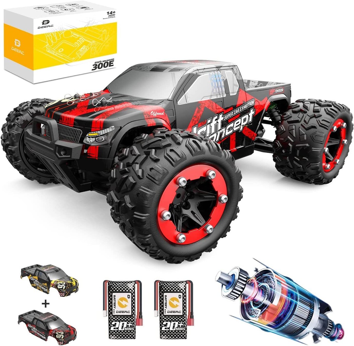 DEERC 4WD Brushless RC Cars 300E 60KM/H High Speed Car 1:18 Scale
