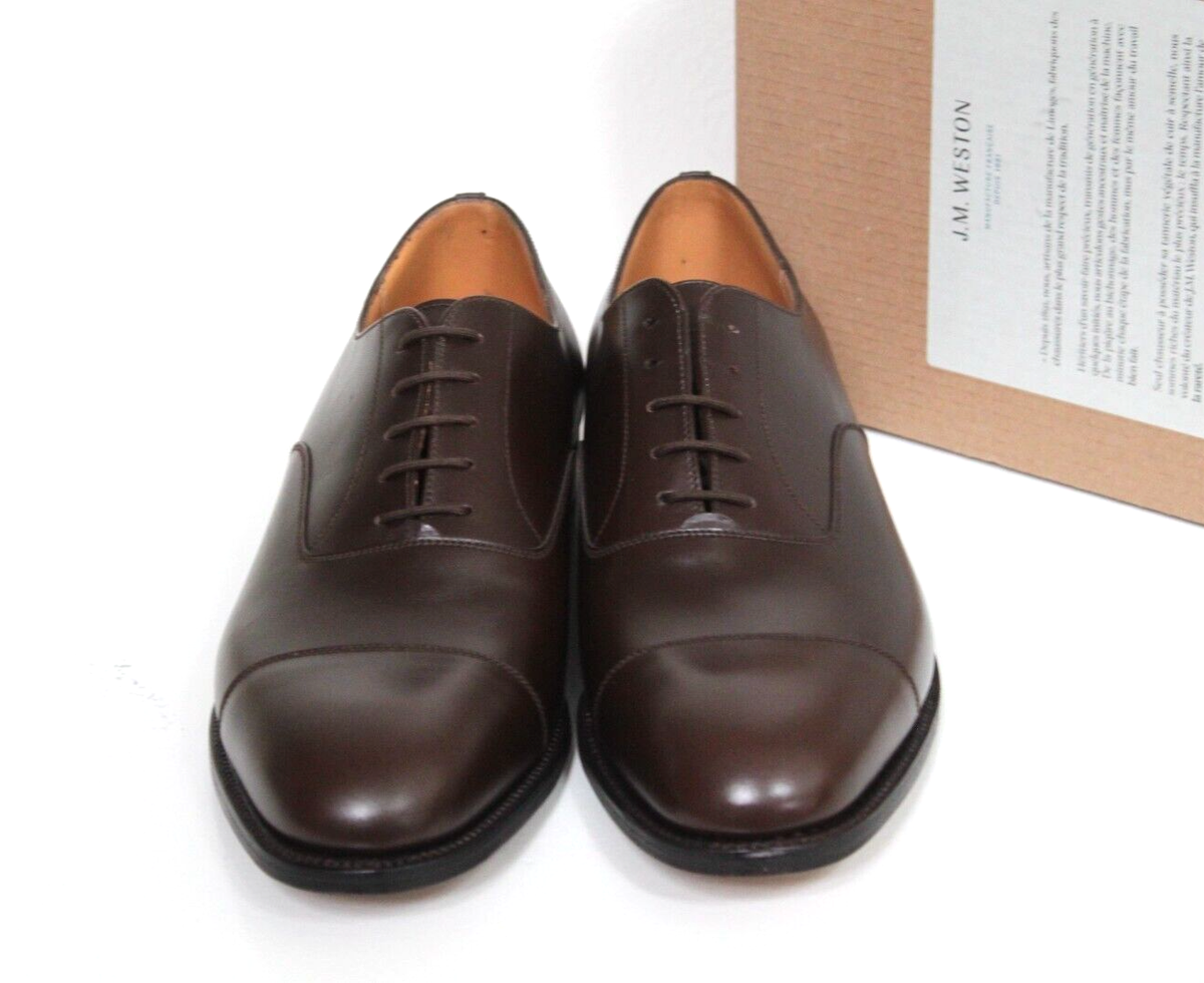 sz 9.5 US / 8.5 UK JM WESTON Brown Leather 300 Cap Toe Oxford Lace