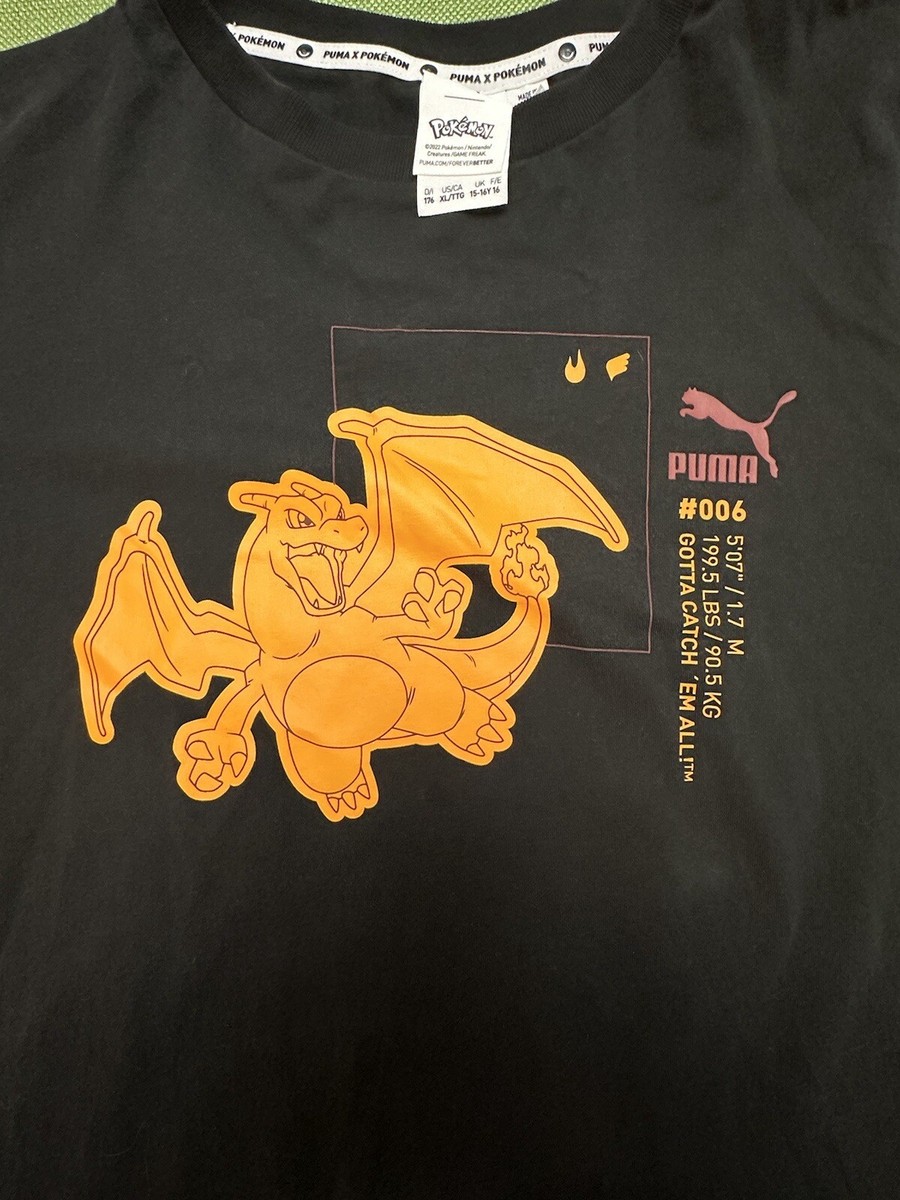 Puma X Pokemon Charizard Black T-Shirt YXL /Mens Small | eBay