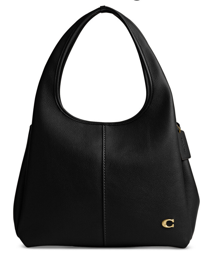 ❤️Coach Lana Large Black/Brass Polished Pebble Leather Shoulder