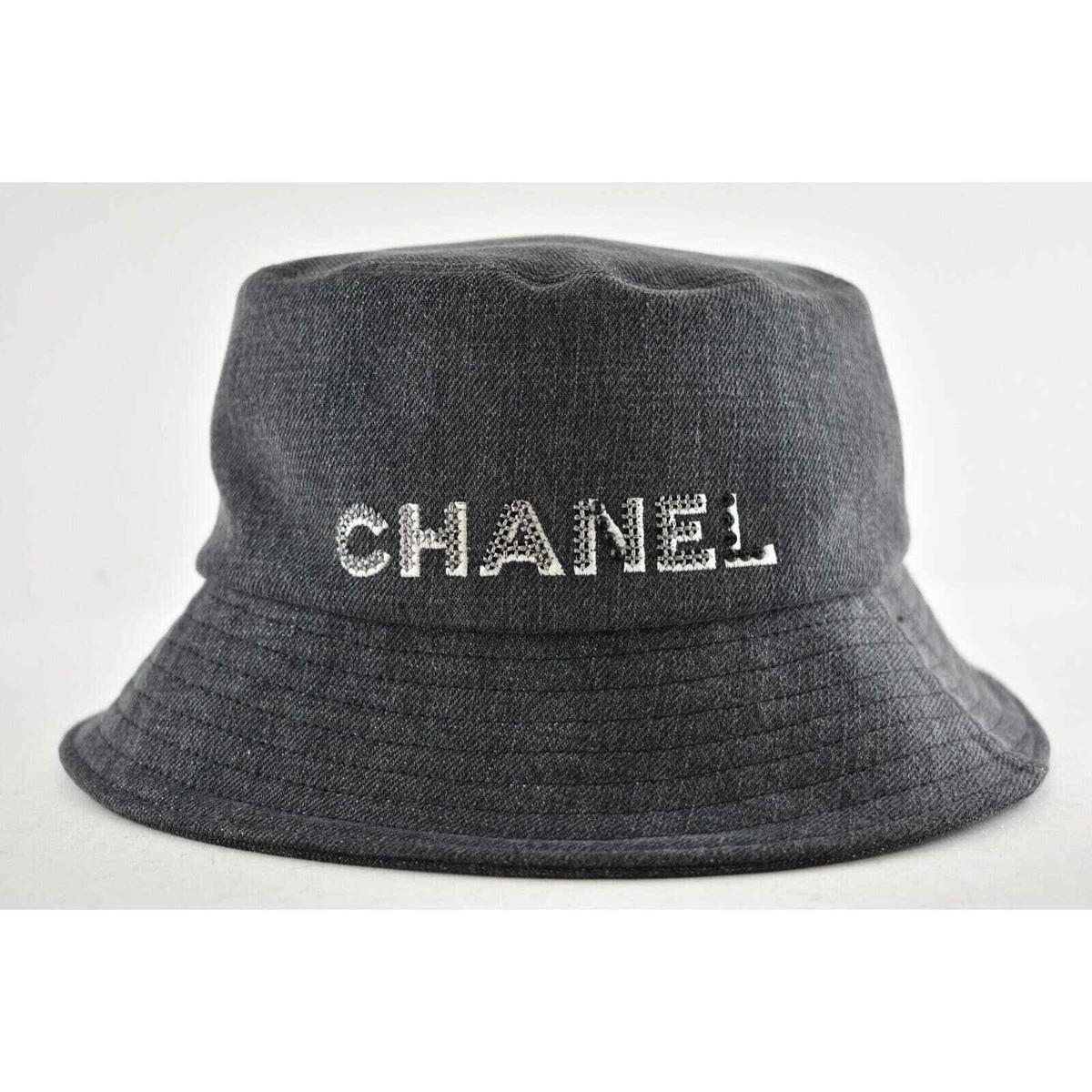 Chanel 22P Black Denim Crystal Sequin CC Logo Sun Cloche Bucket