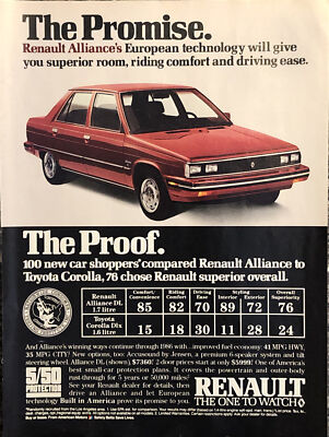 1986 Renault Alliance PRINT AD Promise & Proof Europeon Technology