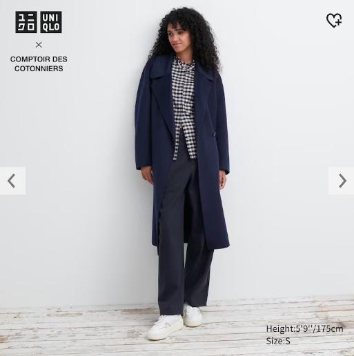 NWT UNIQLO X COMPTOIR DES COTTONIERS DOUBLE FACE WRAP COAT NAVY