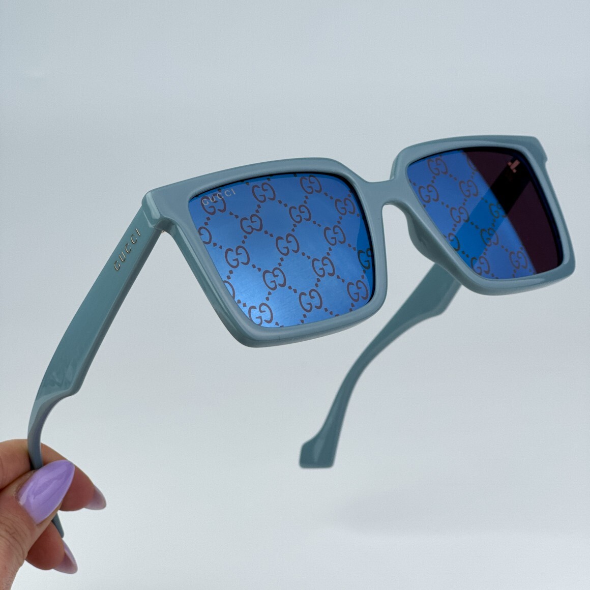 Gucci GG1540S 003 Light Blue Violet Logo Mirrored Men Square