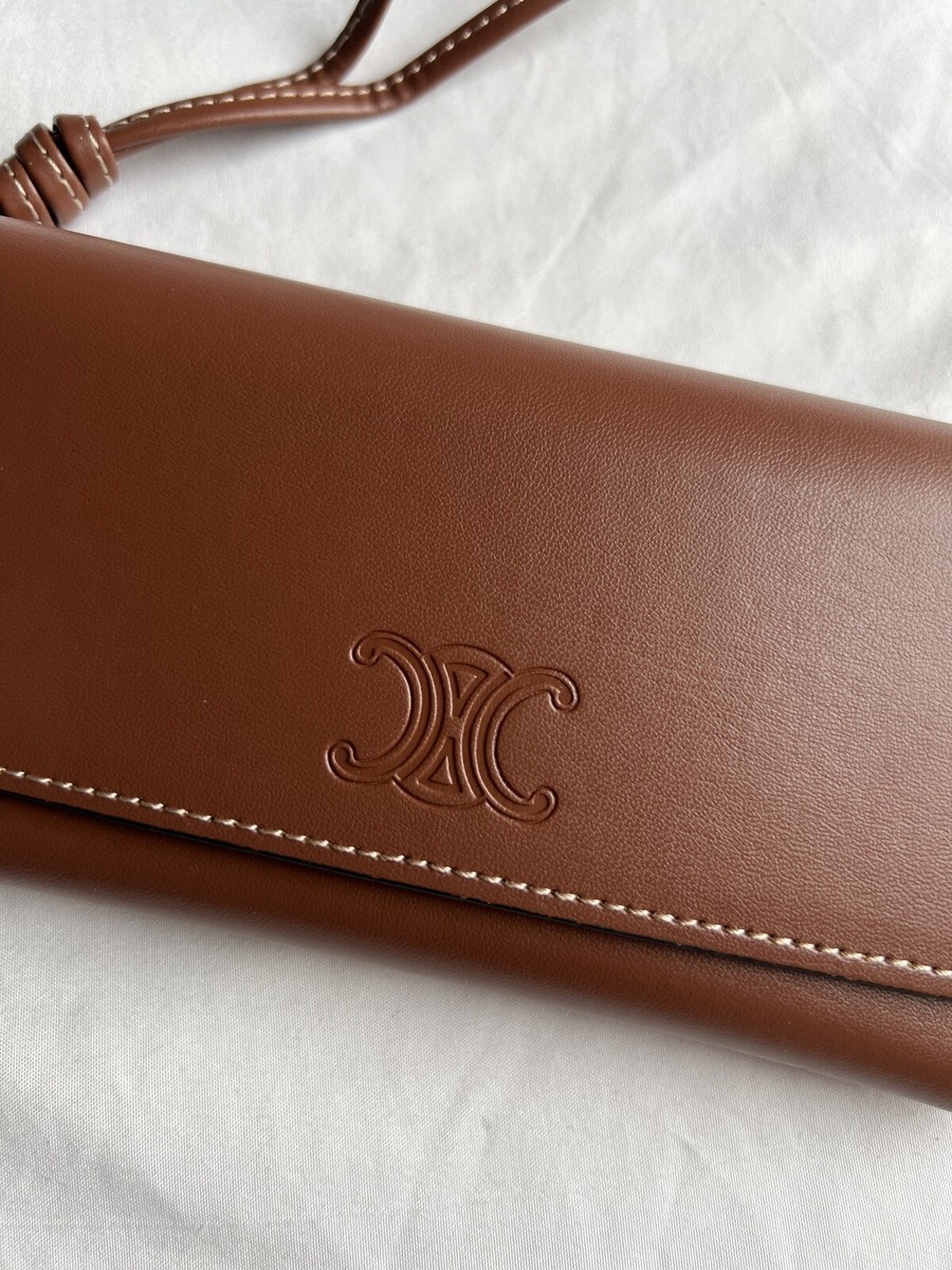 Brand New With Box Celine Sunglasses Case Wristlet Brown Leather