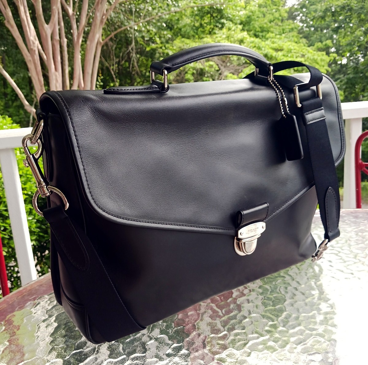 Coach F72070 Perry Flap Black Briefcase/Laptop Bag With Slide Lock