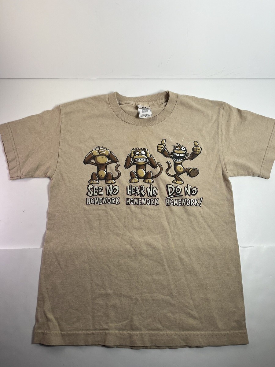 Vintage Y2K AAA Alstyle Youth MED Hear No/See No/Do No Homework