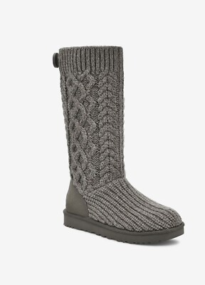 UGG CLASSIC CARDI CABLED KNIT GREY GRAY ZIP TALL BOOTS SIZE US 11