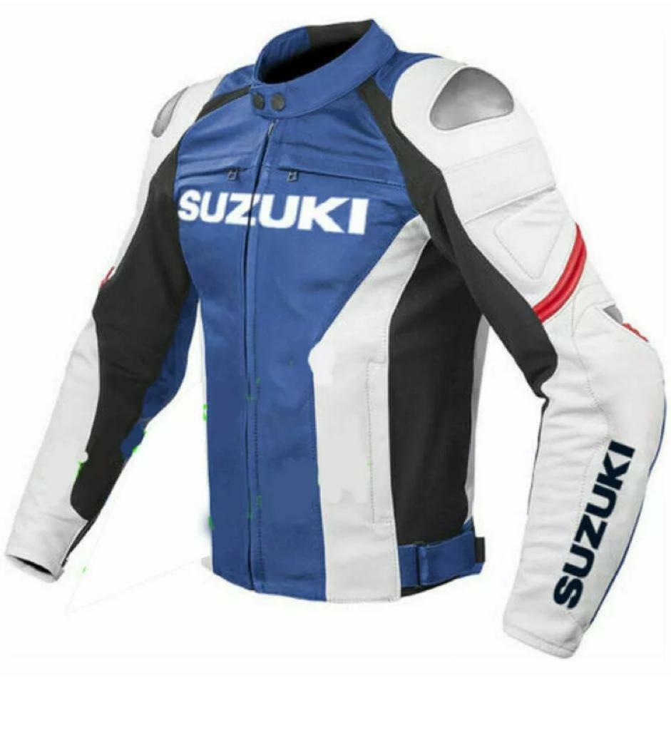 Suzuki GSXR Motorcycle Leather Jacket Blue Motorbike Riding Jacket