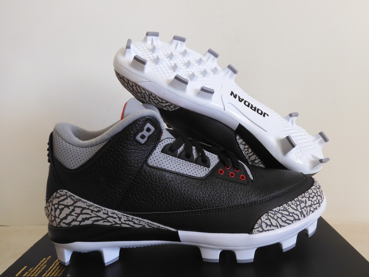 Nike Air Jordan 3 Retro MCS Black Cement Baseball Cleats Sz 11