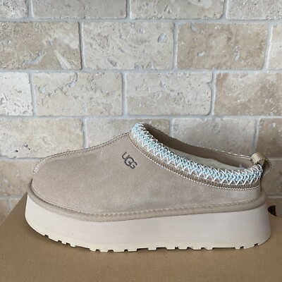UGG TAZZ BRAID SAND SUEDE PLATFORM SLIPPERS SHOES MOCCASIN CLOG