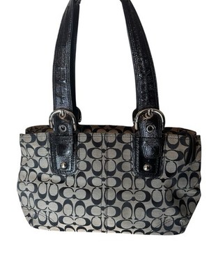 COACH SOHO SIGNATURE TOTE SATCHEL SHOULDER BAG 13117 BLACK WHITE