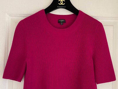18B CHANEL FUCHSIA PINK SHORT SLEEVE PULLOVER SWEATER TOP 34 | eBay