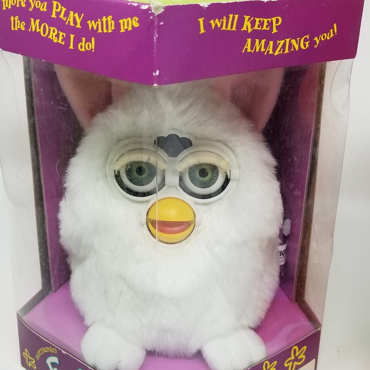 FURBY 1998 ORIGINAL 1st Generation WHITE Snowball with GREEN EYES