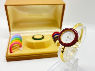 Mint+ w/Box] GUCCI 1100-L Change Bezel Watch 12 Colors Gold Quartz