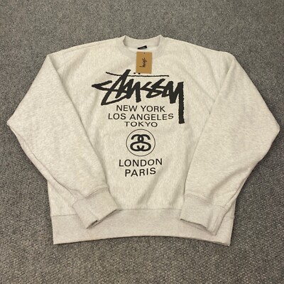 Stussy World Tour Crew Mens XL Gray Sweatshirt NWT | eBay