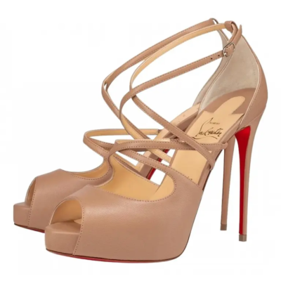 Christian Louboutin Holly Alta 120 Nude Criss Cross Strap Sandal