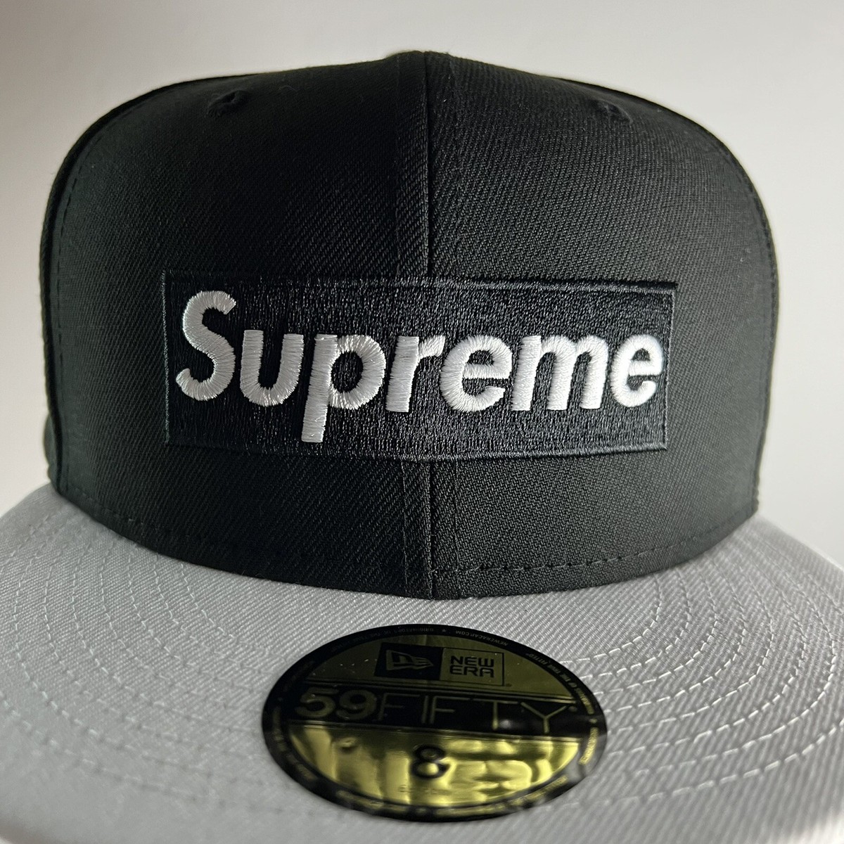 Supreme Box Logo New Era Fitted Black 8 Two 2 Tone White Grey
