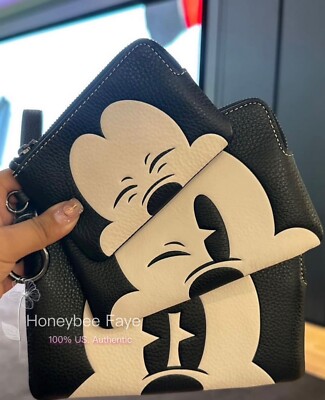 NWT Disney X Coach Corner Zip Trio With Mickey Mouse Faces CN042