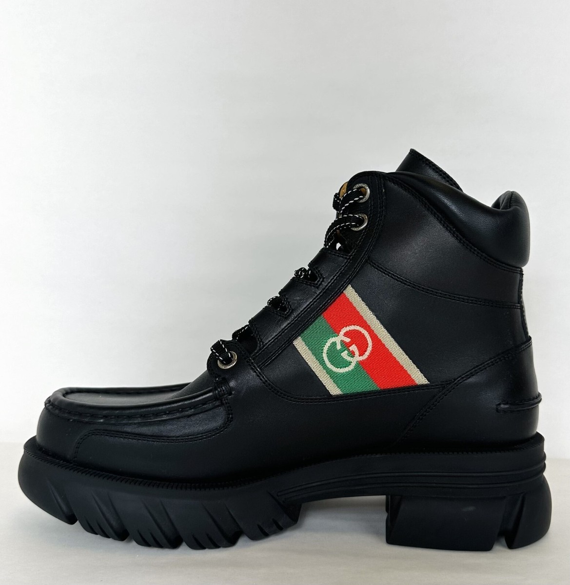 Gucci Men Black Leather Interlocking G Platform Ankle Boot 9.5/US