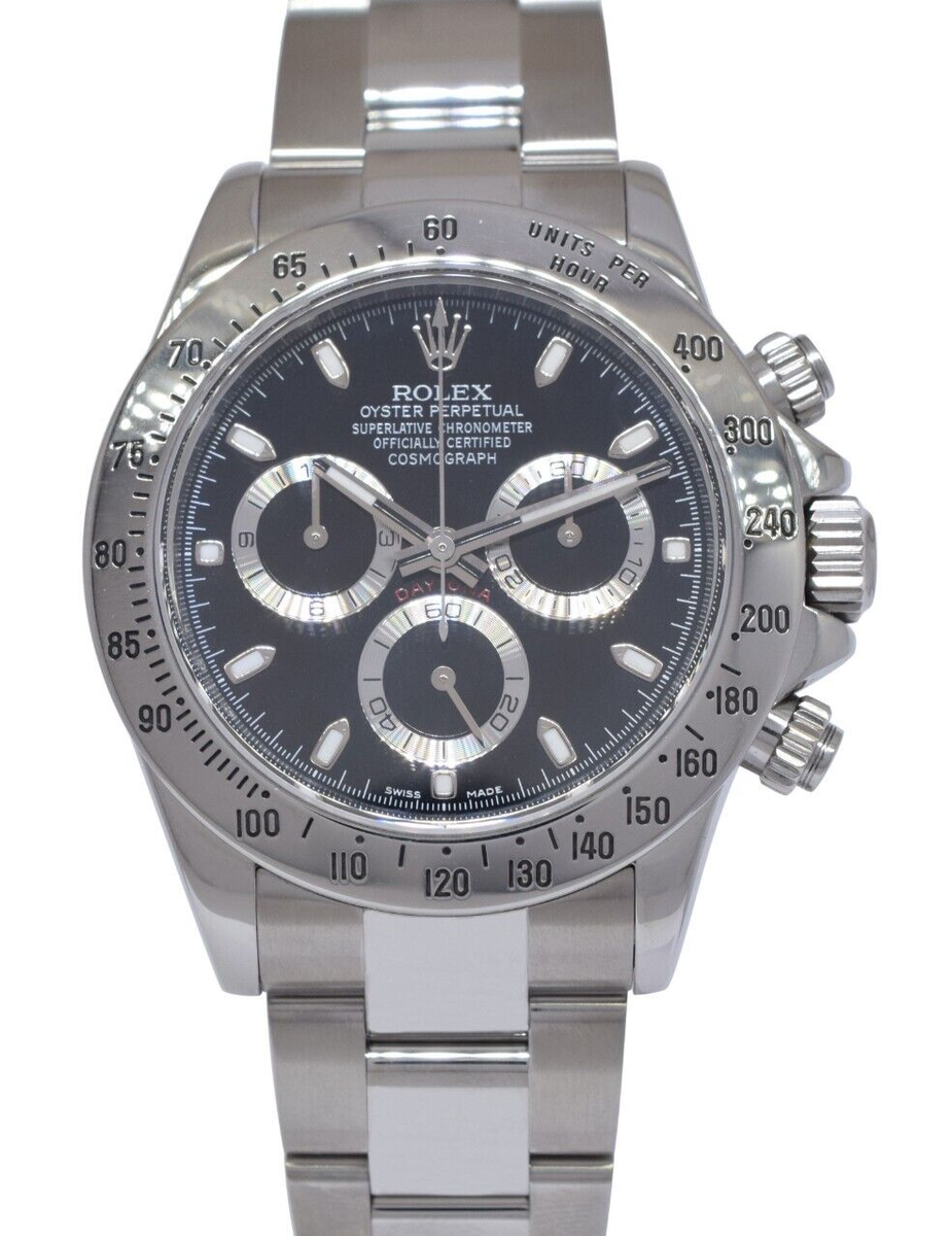 Rolex Daytona Chronograph Steel Black Dial Mens 40mm Watch