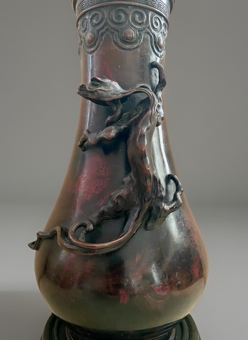 古董日本明治青铜Koro香炉花瓶带龙石,签名14英寸高| eBay