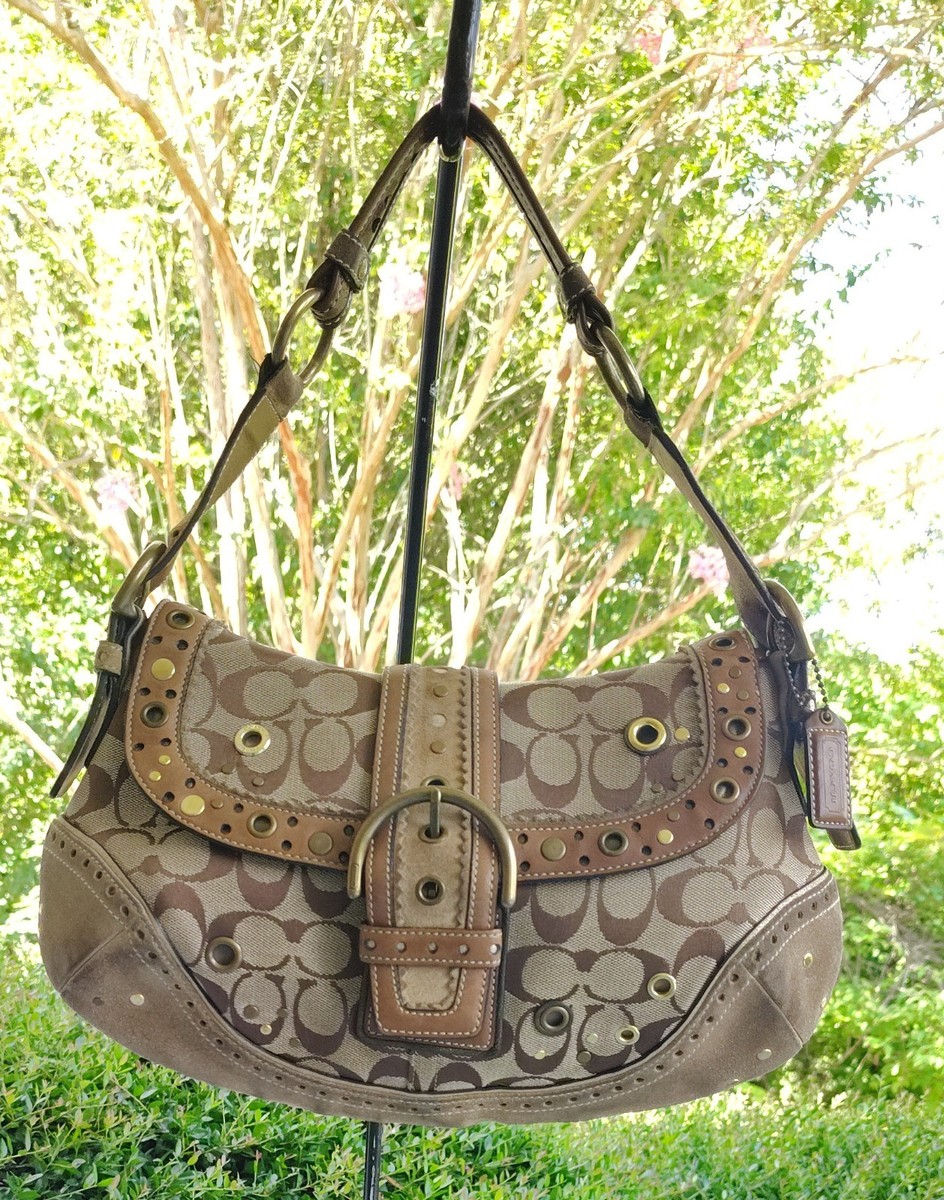 Coach MEDIUM 9451 Vintage Y2K Soho Beige Signature C Canvas Rivet