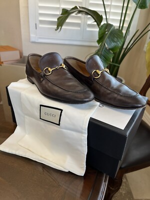 $1050 GUCCI Jordaan Horsebit Penny Brixton Loafers Brown Leather
