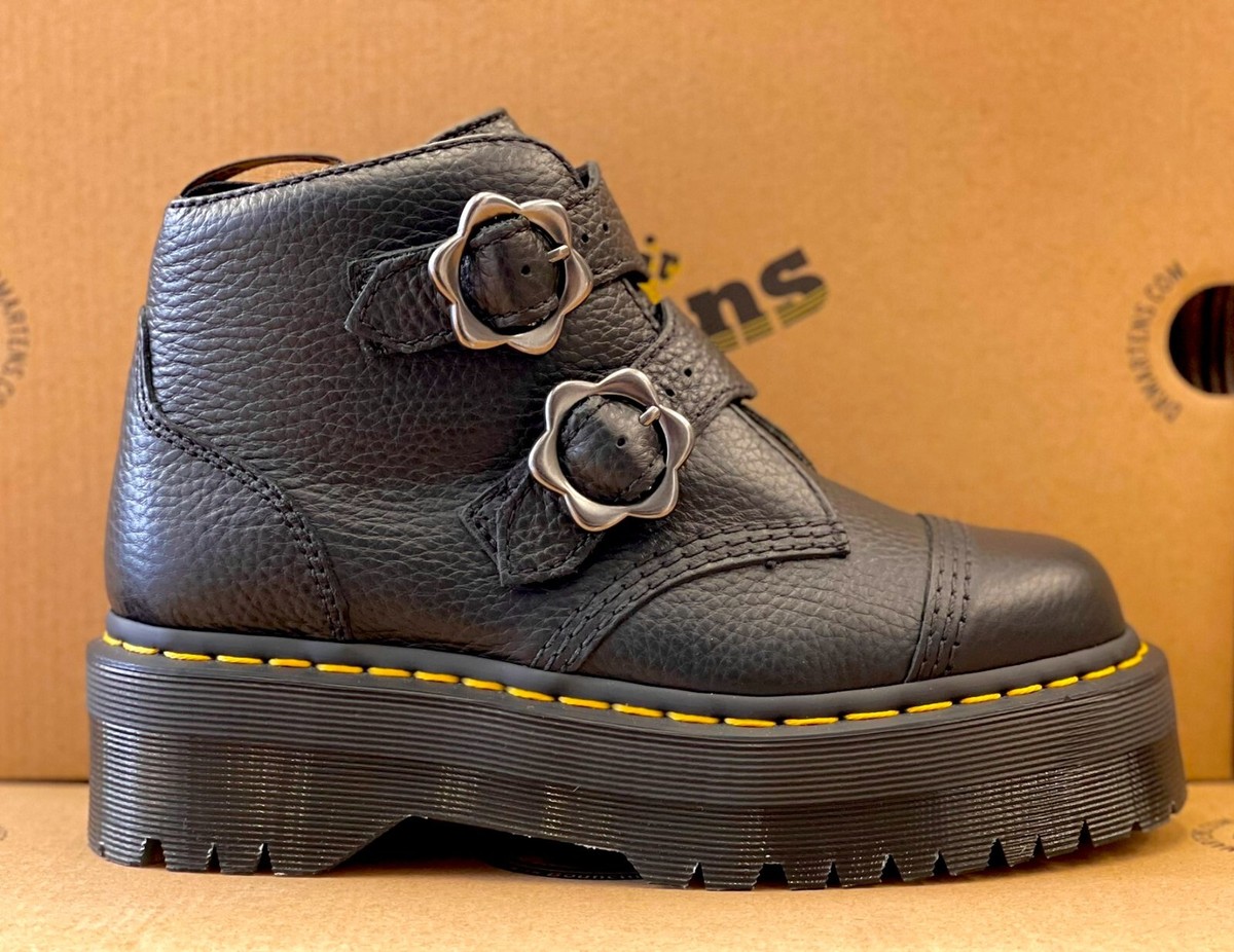 Dr Martens Women's Devon Flower Buckle Leather Platform Boots New