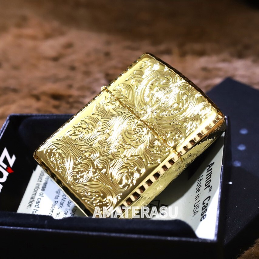 Zippo Armor Case Arabesque 5 Sided Gold Plating Lighter King II