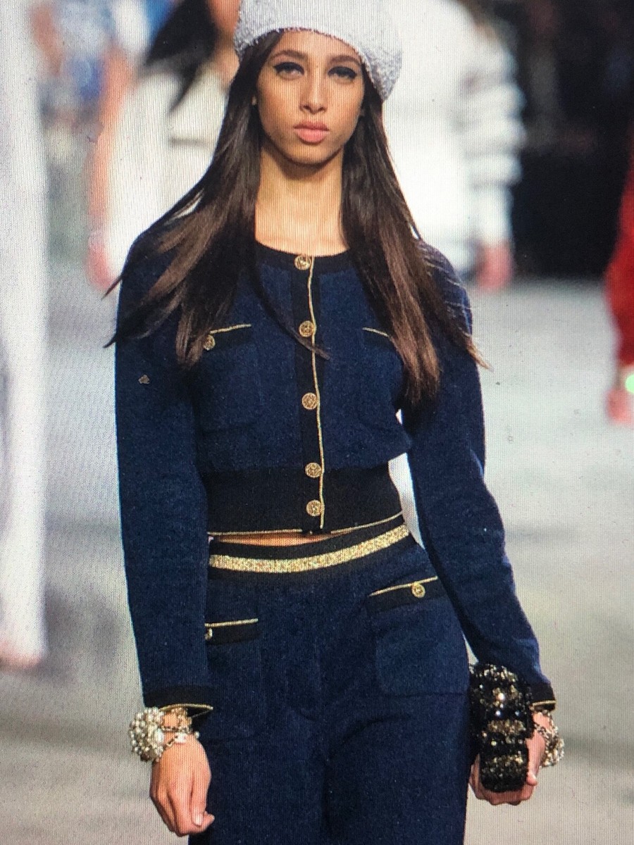 Chanel 19C NEW TAGS TWEED BLUE BLACK JACKET CARDIGAN GOLD CC